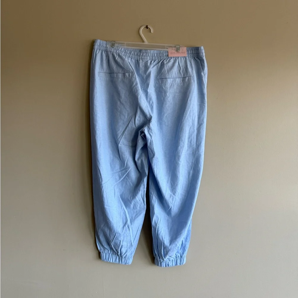 NWT Serra Blue Linen Elastic Waistband Jogger Pants - Picture 2 of 10
